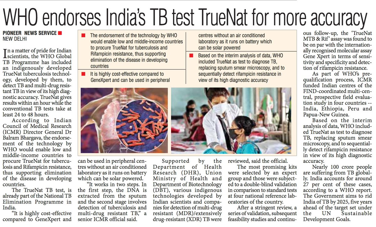 WHO endorses India s TB test Truenat for more accuracy
